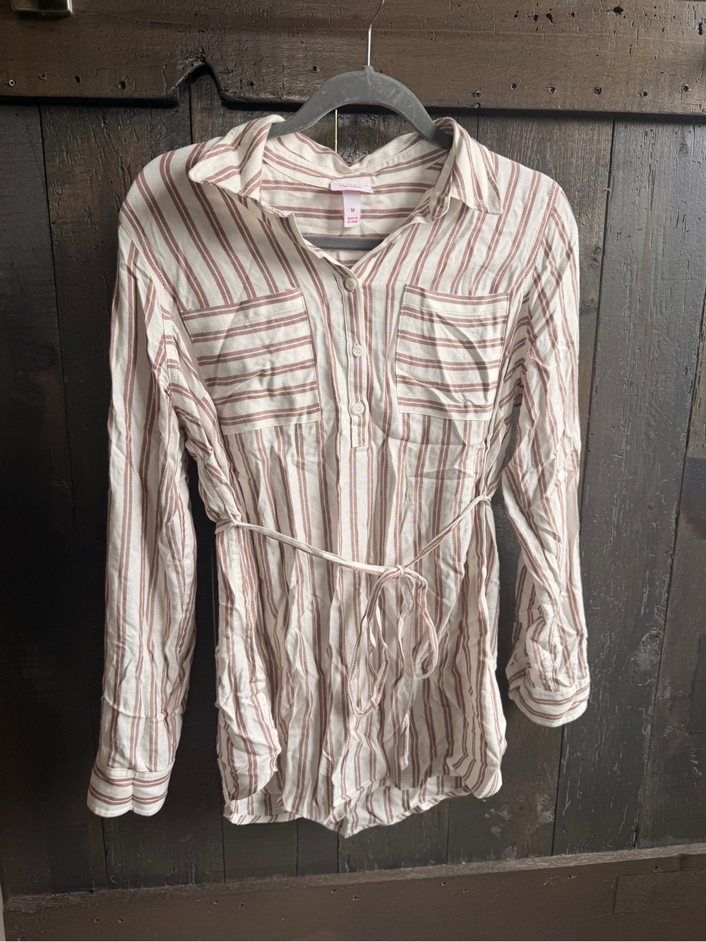 Isabel Maternity by Ingrid & Isabel Cream and Brown Striped Tie-Waist Tunic